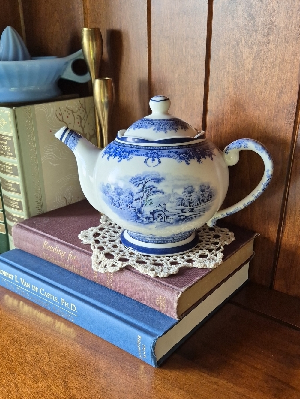 Blue and White Scenic Porcelain Teapot - Classic Home Art